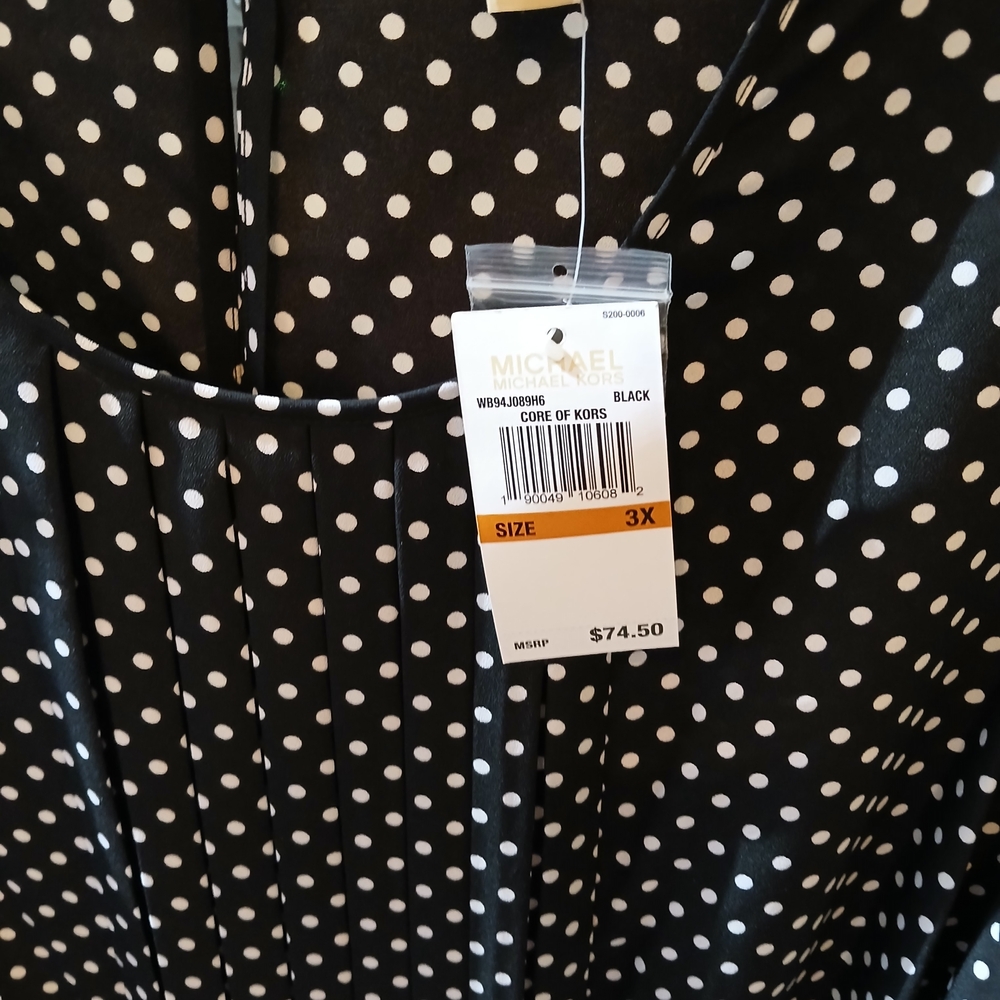 Plus Size 3X Michael Kors Black and White Polka Dot Blouse NWT - Picture 2 of 6